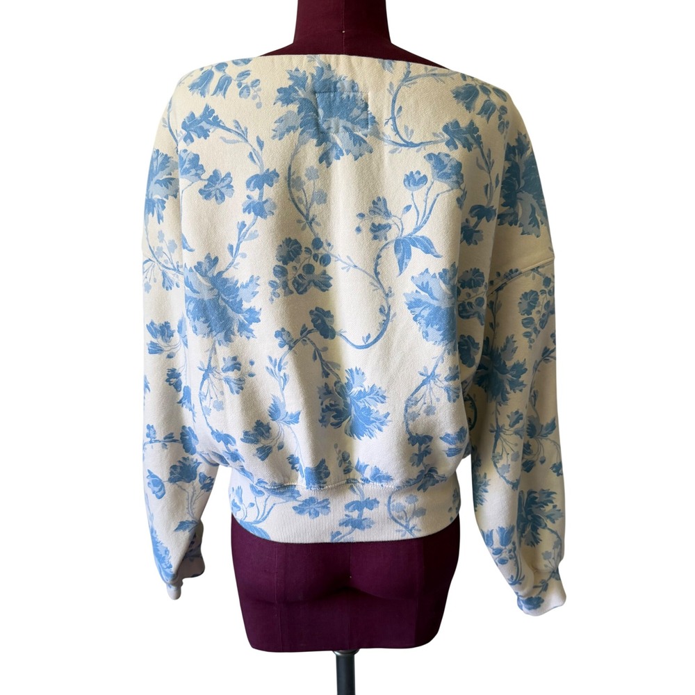 Abercrombie & Fitch Fleece Sweatshirt Sunday Slash Floral White Blue Small - Picture 4 of 9